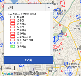 도시계획(공공문화체육시설) 선택 시 다음과 같이 확인 할 수 있습니다.